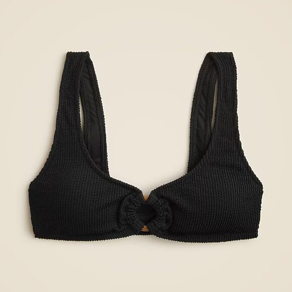 J Crew Women's Claudia O-ring scrunchie bikini top Small Black Color - Picture 1 of 6